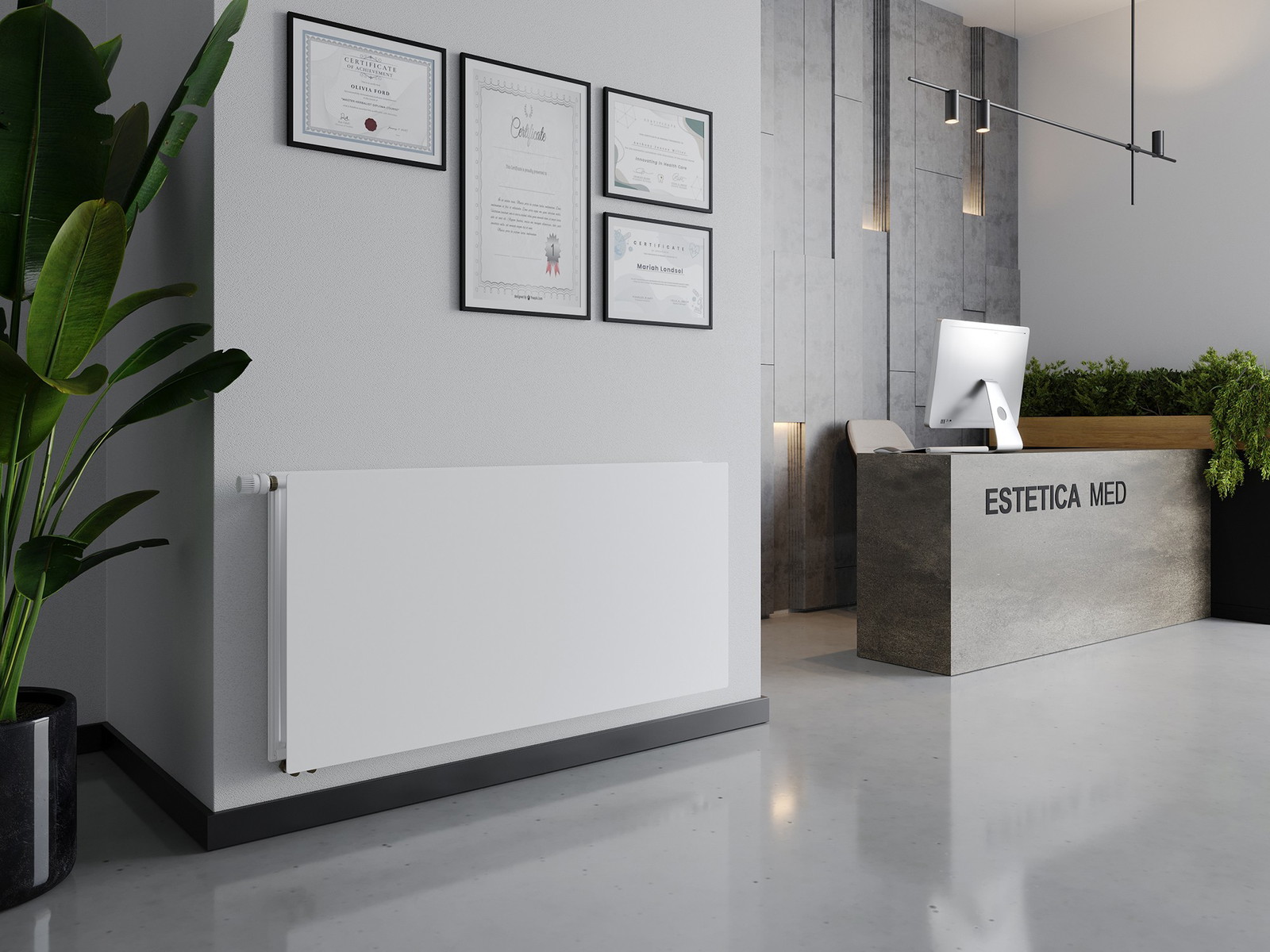 Mexen CVHF20 Hygiene Flat grzejnik płytowy 400 x 1500 mm, podłączenie dolne, 1079 W, biały - W620HF-040-150-00